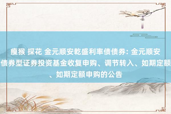 瘦猴 探花 金元顺安乾盛利率债债券: 金元顺安乾盛利率债债券型证券投资基金收复申购、调节转入、如期定额申购的公告