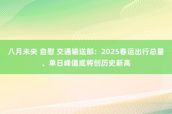八月未央 自慰 交通输送部：2025春运出行总量、单日峰值或将创历史新高