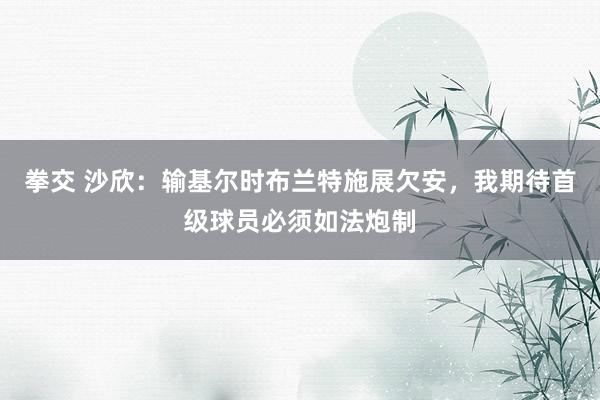拳交 沙欣：输基尔时布兰特施展欠安，我期待首级球员必须如法炮制