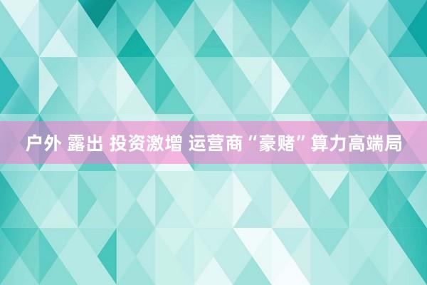 户外 露出 投资激增 运营商“豪赌”算力高端局