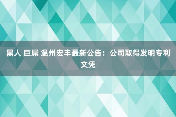黑人 巨屌 温州宏丰最新公告：公司取得发明专利文凭